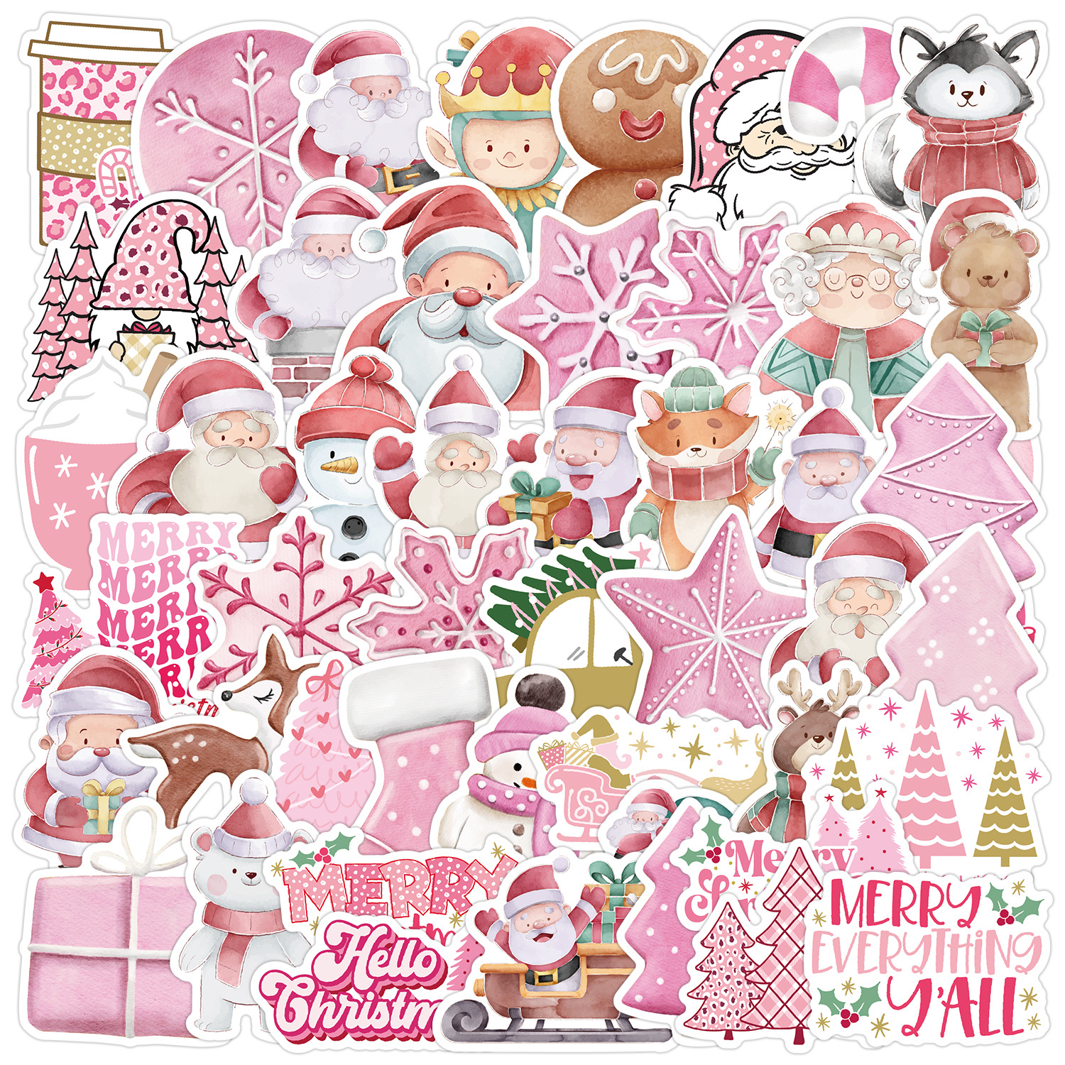50可爱粉色圣诞装饰贴纸汽车手机电脑吉它贴纸笔记本防水手帐贴纸
