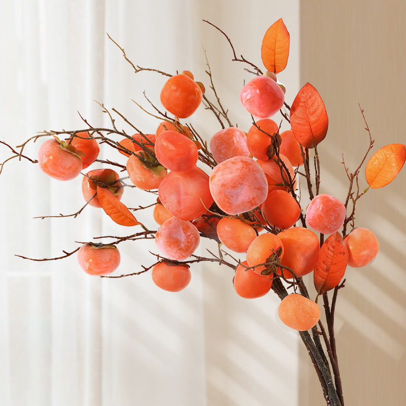 Factory Direct Sales of Artificial Persimmon Fruit Branches, Fake Persimmons for Flower Arrangements, Hotel, Guesthouse, Living Room, Window Display Decorations Factory Direct Sales of Artificial Persimmon Fruit Branches, Fake Persimmons for Flower Arrangements, Hotel, Guesthouse, Living Room, Window Display Decorations