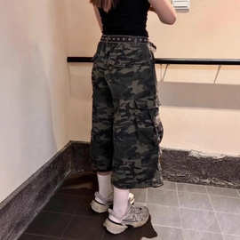 迷彩工装短裤夏季美式口袋阔腿男女同款新款潮牌宽松休闲七分裤