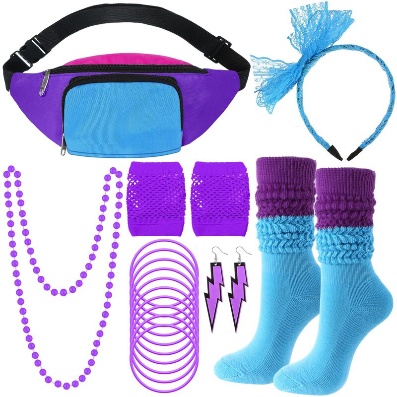 80S Clothing Accessories Set Trendy Retro Waist Bag Fishnet Gloves Beaded Bracelet Socks Etc. Lp155