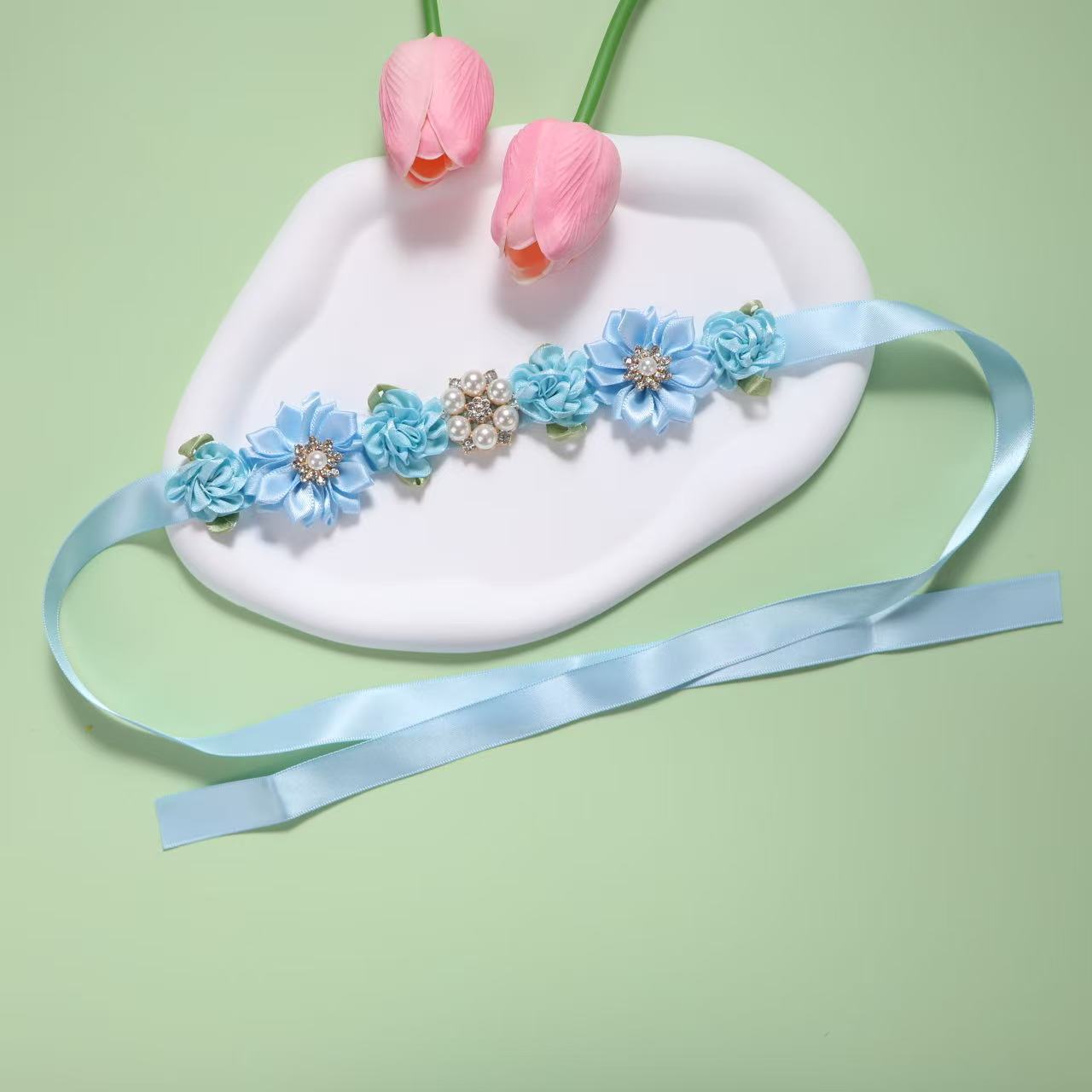 Blue headband pearl