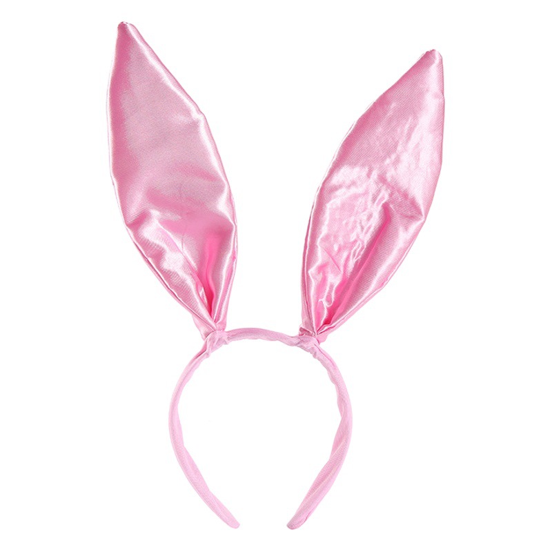 Amazon Venta caliente satén Orejas de conejo diadema en stock cabeza hebilla conejito horquilla Halloween conejo diadema negro