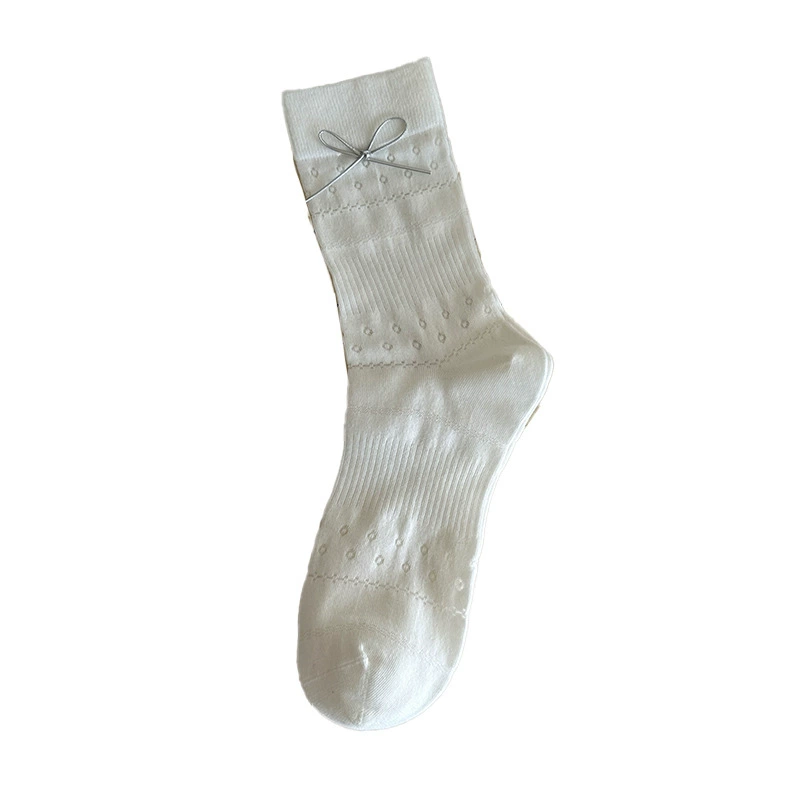 Summer cute thin knee socks with bow, mid-length