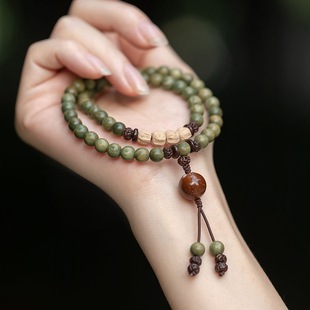 Original Old Material Green Sandalwood Buddha Beads Bracelet Female Forest Student Sandalwood Passion Seed Bracelet Couple Ethnic Style Male