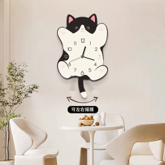 奶油风猫咪客厅表挂钟简约现代餐桌时钟挂墙静音创意免打孔挂钟