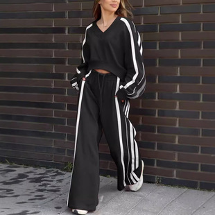 Spring and Autumn New 2024 European and American Foreign Trade Casual Long-Sleeved Pants Suit Women's Amazon Women's Two-Piece Set