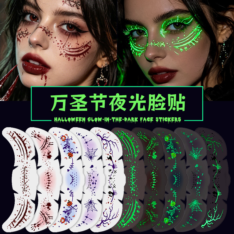 Cross-Border Halloween Glow-In-The-Dark Scar Face Tattoo Stickers, Simulated Blood Stains and Freckle Stickers, European and American Cartoon Makeup Stickers, Customized Cross-Border Halloween Glow-In-The-Dark Scar Face Tattoo Stickers, Simulated Blood Stains and Freckle Stickers, European and American Cartoon Makeup Stickers, Customized