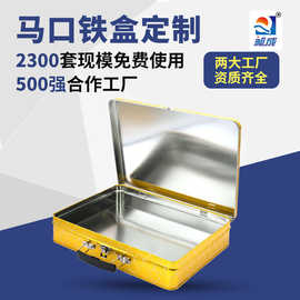 厂家批发黄金手提箱铁盒 方形塑料手提马口铁盒 带锁扣翻盖手提盒