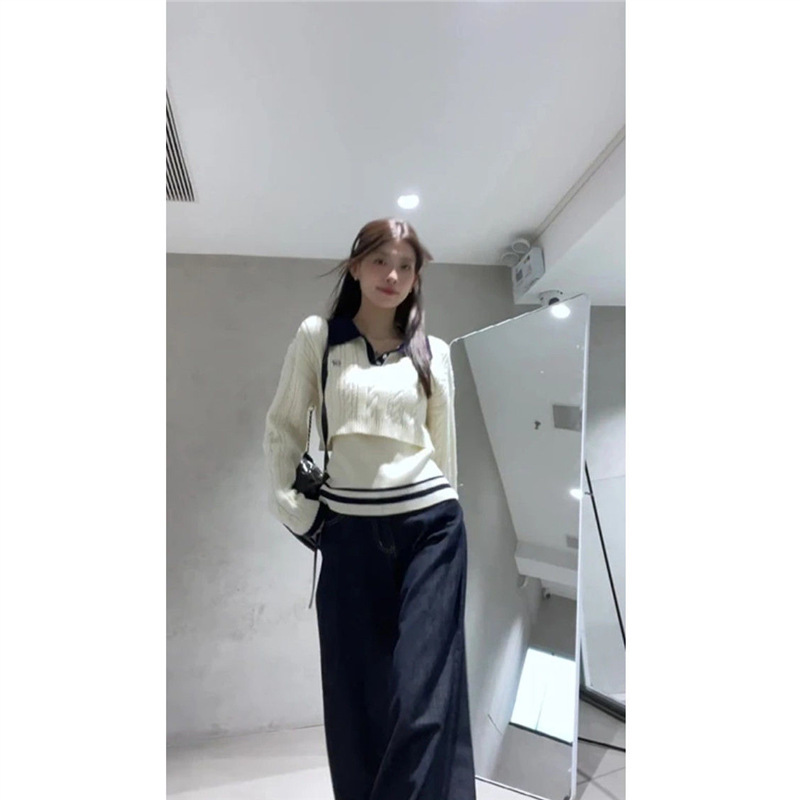 韩系慵懒风毛衣女早秋2025新款高级感超好看针织衫长袖上衣两件套|undefined