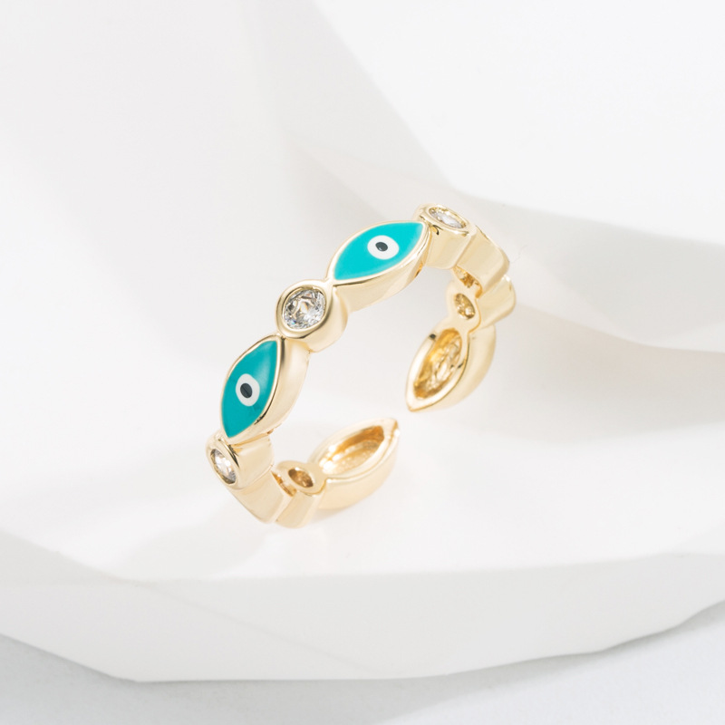 Fashion Eye Copper Open Ring Stoving Varnish Inlay Zircon Copper Rings