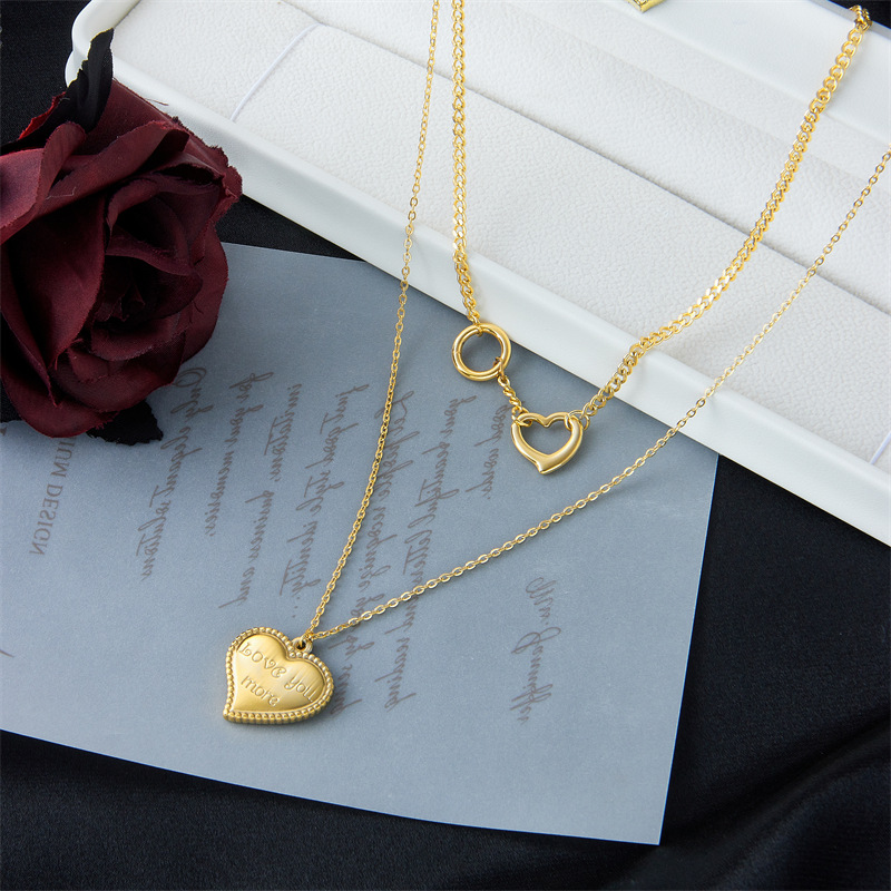 Fashion Retro Heart-Shaped Titanium Steel Muilt-Layer Necklace_colorza_4