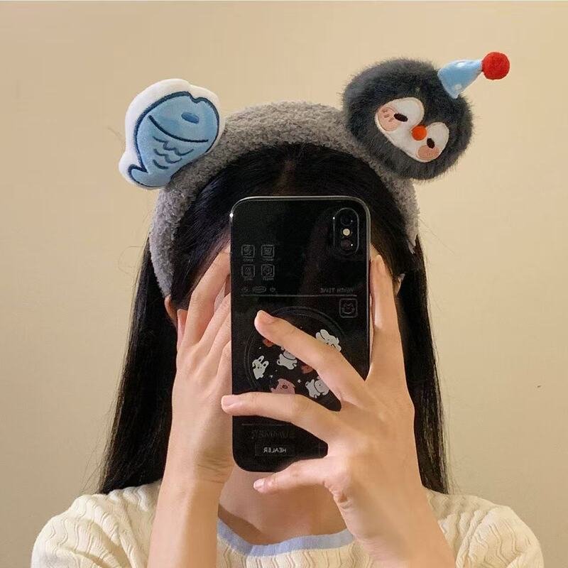 可爱毛绒绒企鹅小鱼发箍女2025新款洗脸头箍敷面膜少女心发卡发饰|undefined