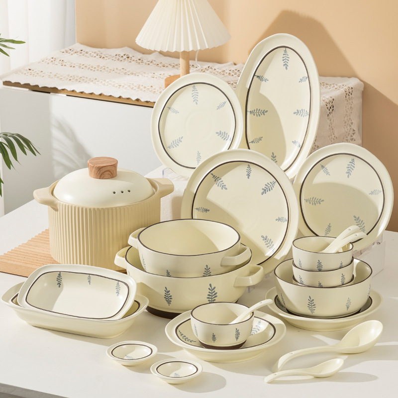 Scandinavian Mimosa Ceramic Plate and Dish Set Home Creative Popular Ins Style Simple Wholesale Bowl and Dish Combination Bowl