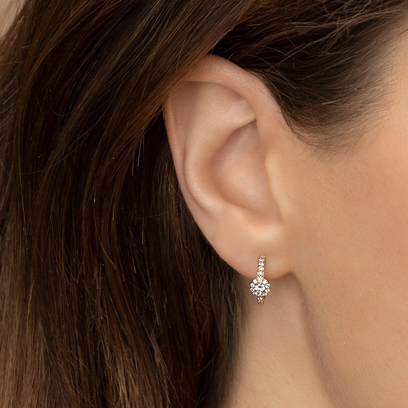 INS Style Round Copper Inlay Zircon Hoop Earrings 1 Pair