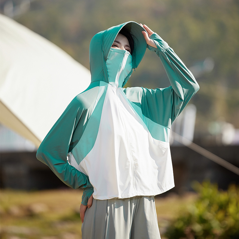 原纱防晒衣女upf50夏季披肩防晒服可撞色拆卸大帽檐骑行防晒斗篷