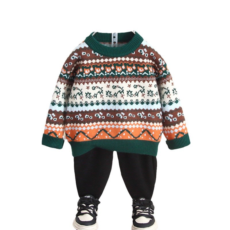 6850 suéter de cuello redondo para niños otoño e invierno 2024 nuevo suéter de punto para niños versión coreana de la camisa de fondo grueso para mantener al bebé caliente image 6