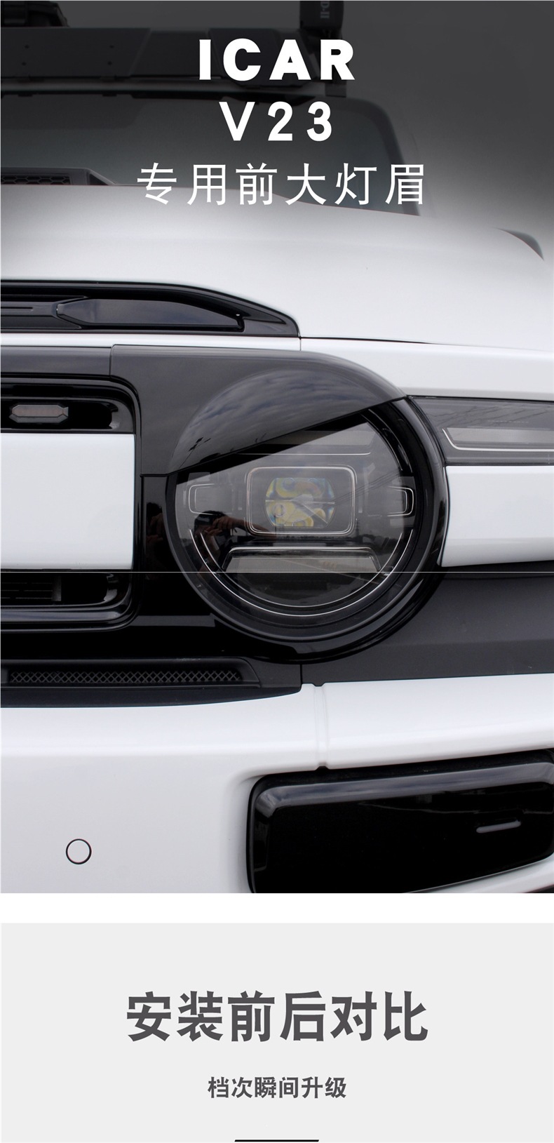 Suitable for Chery ICAR V23 headlight eyebrow front headlight protective cover, special front bumper fog light frame protective cover accessories