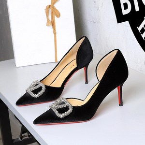 9269-AK202 European and American style high-end Xishi velvet one foot high heel silver rhinestone V-buckle decorative po