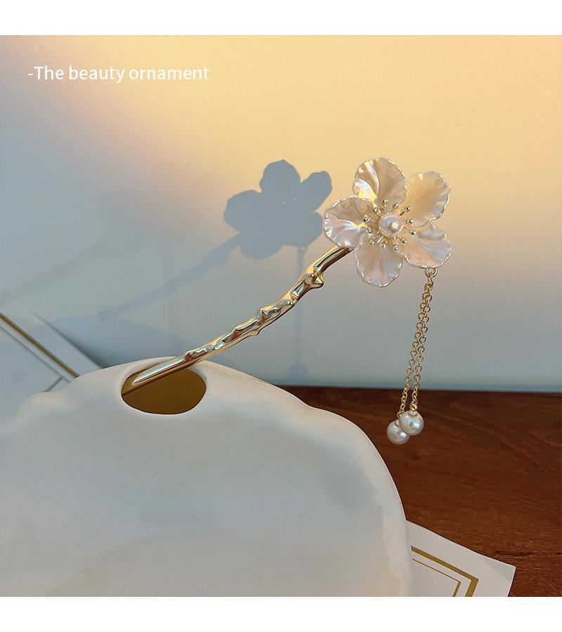 New Chinese Gardenia Metal Hairpin Female Style Ancient Style Pan Hair Hairpin Chinese Style Senior Sense Hanfu Fringe Hair Hairpin_voghion.com