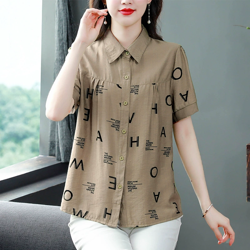 Рубашка, элитная кофта, свободный крой, западный стиль, плюс размер, с short sleeve, цветочный принт