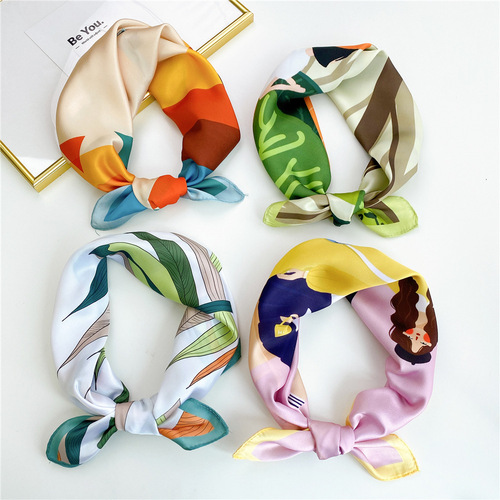 53 New Small Square Scarf Women's Spring Autumn and Summer Korean Decorative Professional Scarf Fashion Hair Tie Scarf Digital Printing