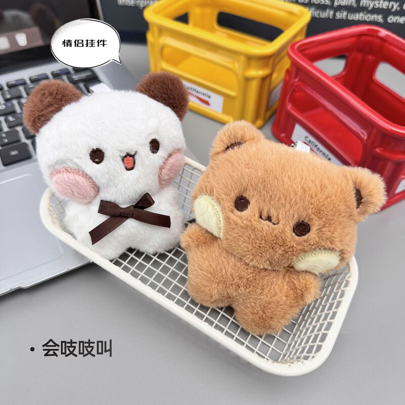 Popular Plush Toy Doll Pendant Cute Squeaky Bear Couple Bag Keychain Accessory