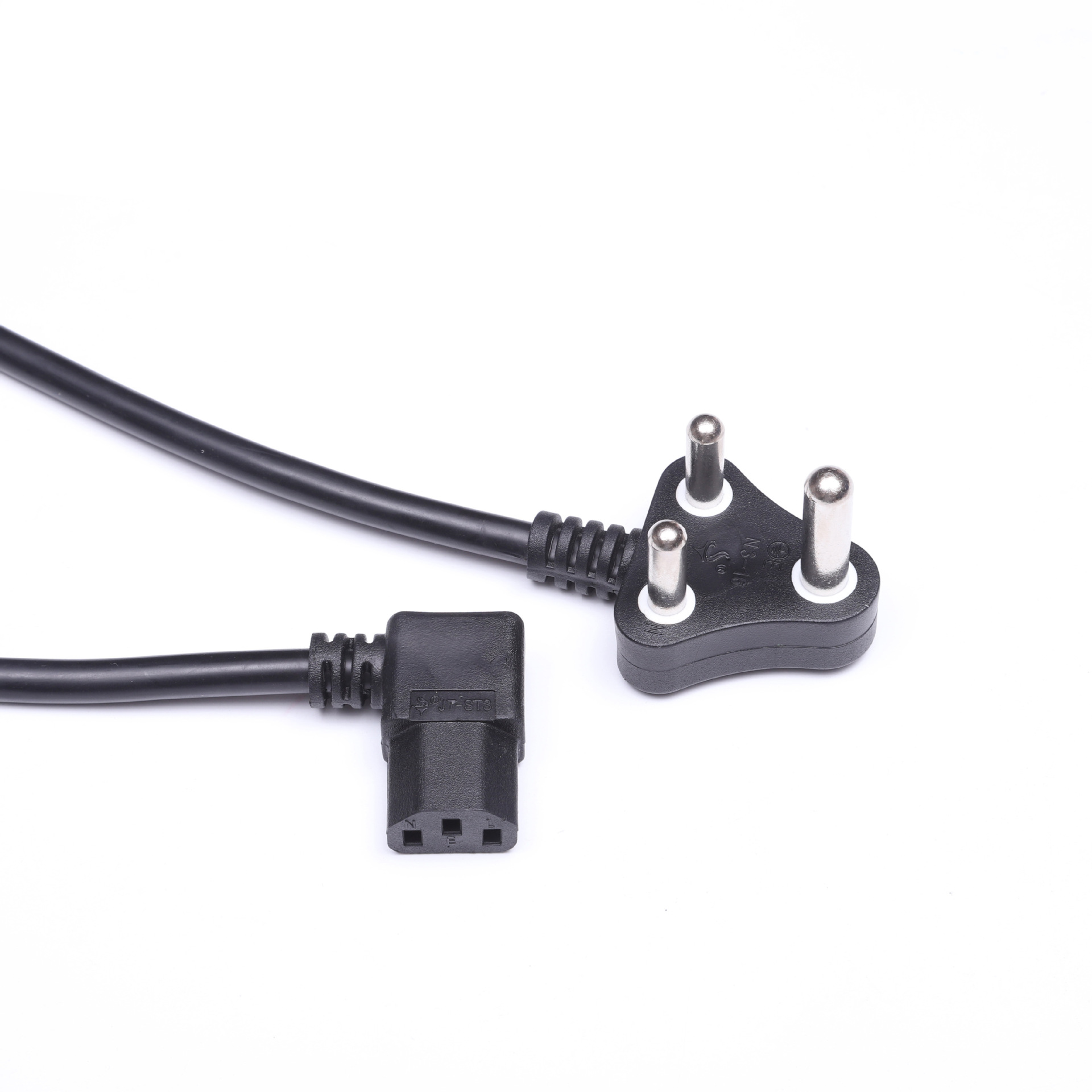 厂家供应三芯小南非插头电源线 带锁品字尾弯头品字尾C13延长线