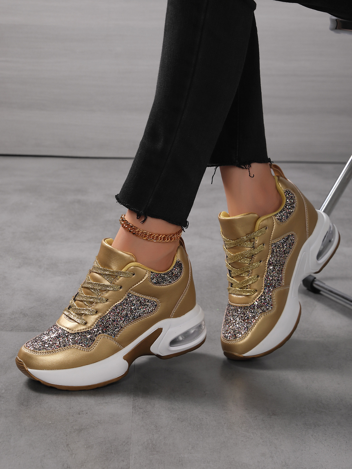 Damen Herbstmode All-in-One-Erhöhung Damenschuhe dicke Sohle Freizeitsportschuhe_voghion.com