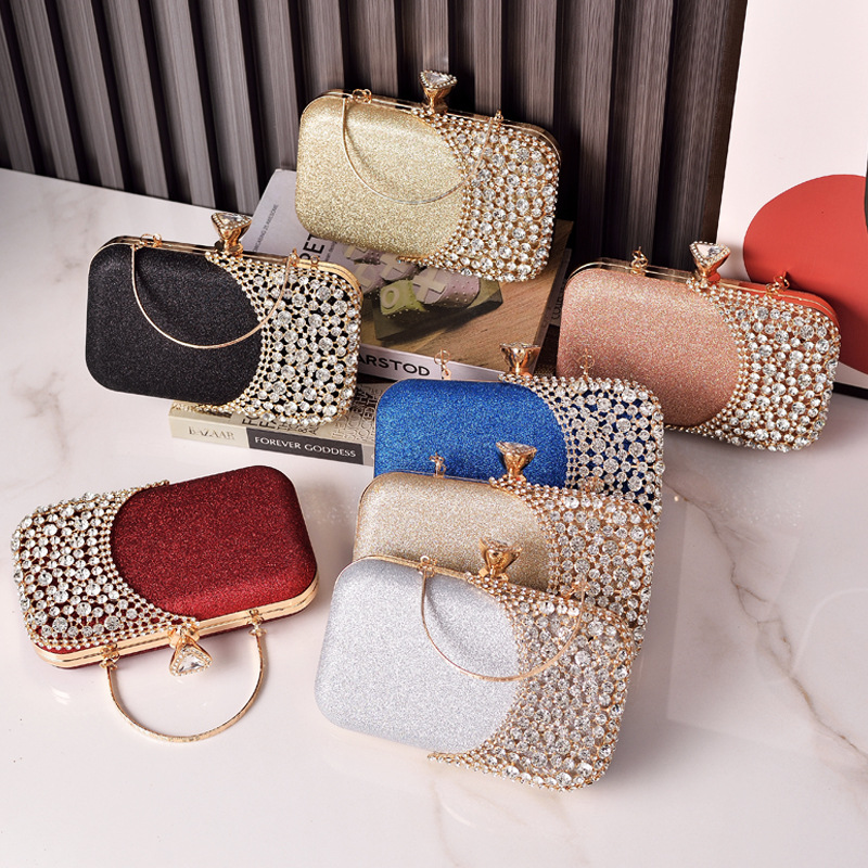 Venta caliente bolso de noche incrustado en diamantes negro elegante vestido bolsa boda mamá embrague cheongsam bolso de noche transfronterizo bolso de las mujeres