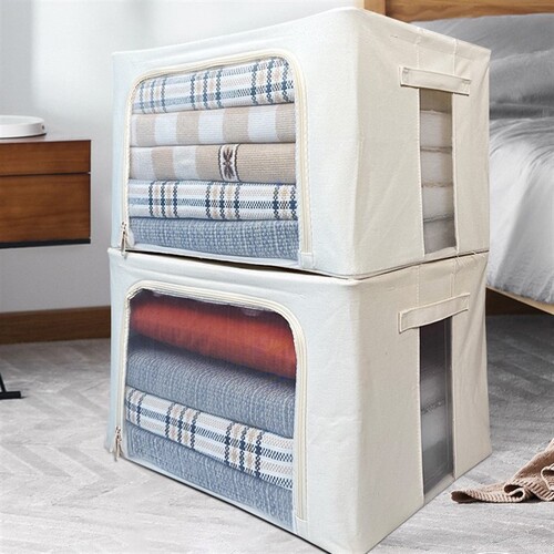 Transparent large window organizer storage box polyester cotton thick spray plastic steel frame three window cotton and linen box wholesale