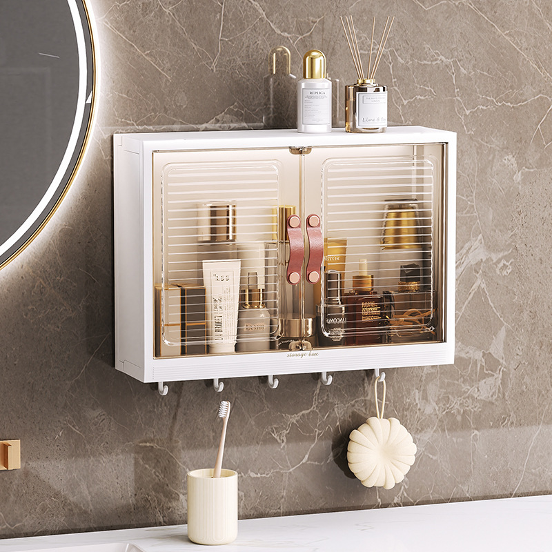 Bathroom wall-mounted storage box household punch-free bathroom cotton pads transparent storage cabinet jewelry storage rack