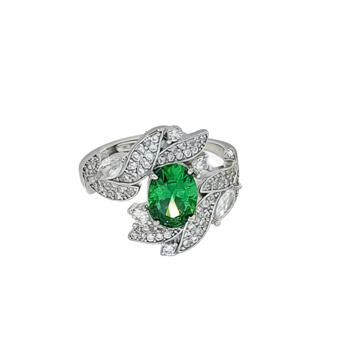 Simulated Natural Emerald Adjustable Ring For Women Green Gemstone_voghion.com
