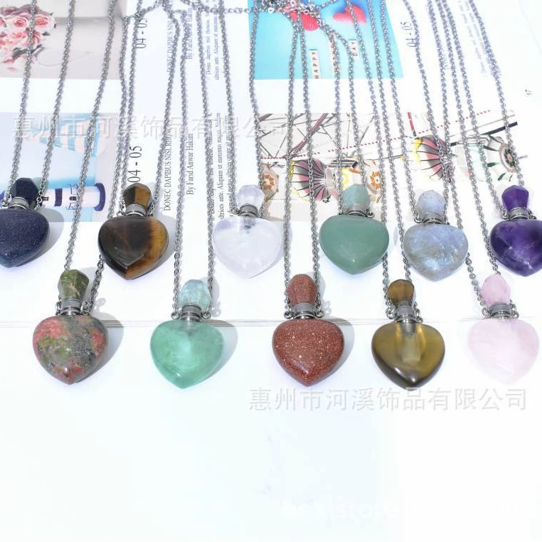 Источник завод прямой бутылка масла натуральный камень Любовь в форме сердца Аромат кулон порошок Кристалл нефрита флакон духов