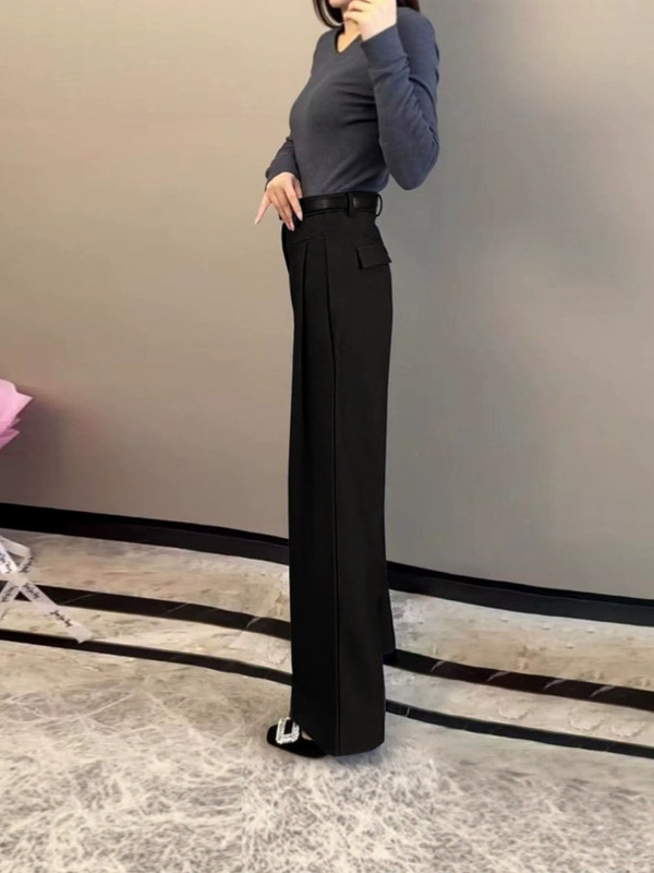 黑色西装直筒裤早春新款时尚女2025新款轻奢高级感遮肉显瘦阔腿裤|undefined