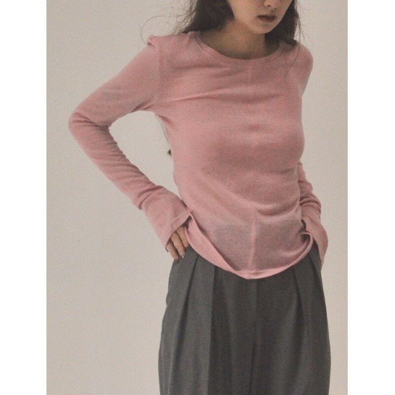 Warm wool tricolor knitted cuff slit design long sleeve round neck bottoming autumn