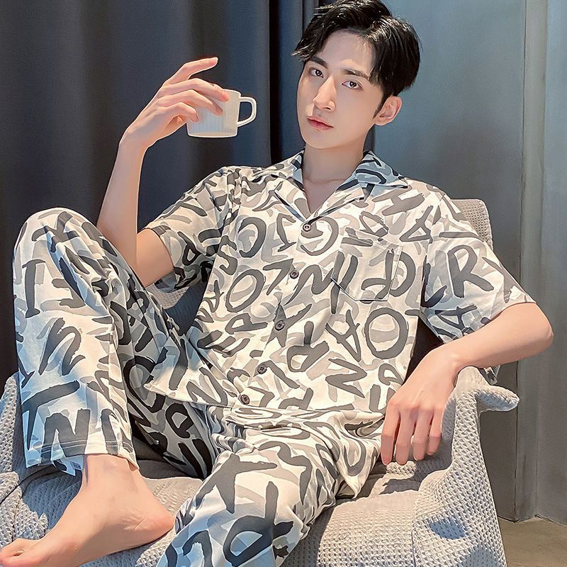 Pijamas de hombre de primavera y verano cardigan pantalones de manga corta 100% algodón de lujo casual ropa de abrigo homewear traje