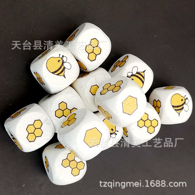 Juguetes prácticos de educación temprana de madera de bricolaje 20mm fondo blanco cuadrado abeja dados 12 cuentas de madera en un paquete