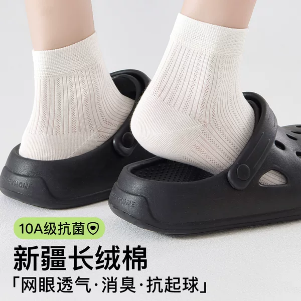 White Socks for Women, Summer Thin Mesh Short Cotton Socks, Anti-Odor, Sweat-Absorbent, Miu Style Ballet Style Non-Slip Short Socks