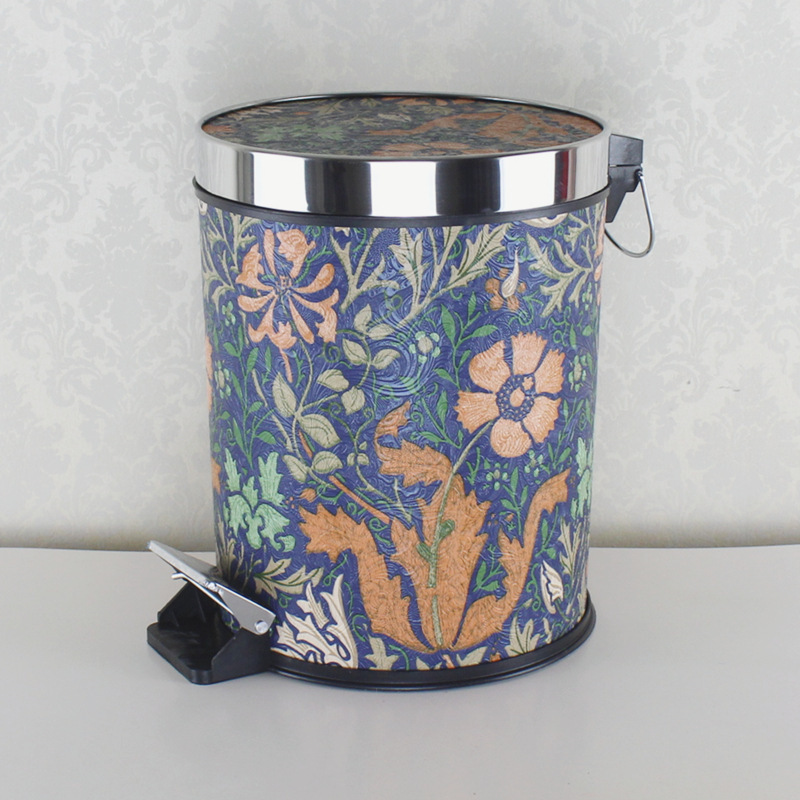 Retro Flower Series European Style Creative Trash Bin Household Kitchen Bathroom Living Room Foot Type Trash Bin with Lid
