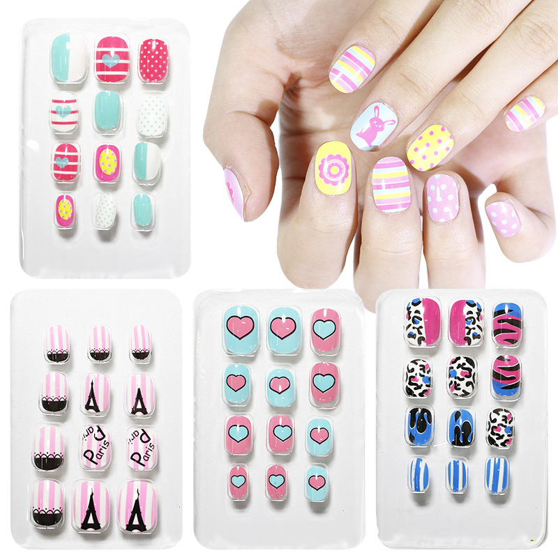 Procesamiento personalizado de manicuría infantil parche de uñas falsas uñas usables se puede personalizar patrón de patrón