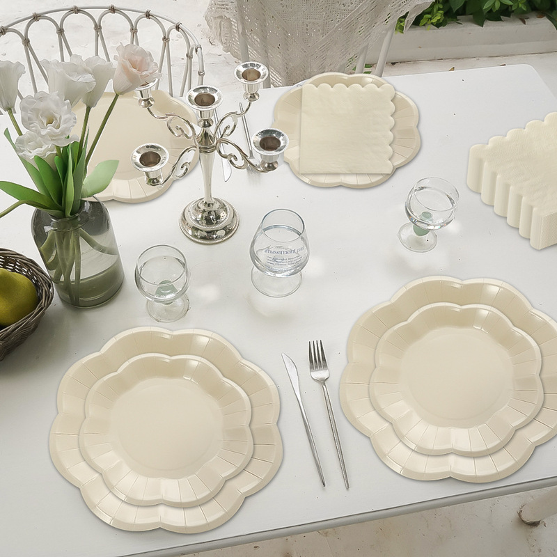 Cross-Border New Dessert Plate Khaki Solid Color Lace Disposable Paper Towel Plate Wedding Birthday Party Supplies Cross-Border New Dessert Plate Khaki Solid Color Lace Disposable Paper Towel Plate Wedding Birthday Party Supplies