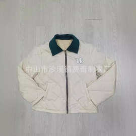 2022秋冬新款原创复古内里菱纹夹棉宽松休闲加厚保暖棉衣