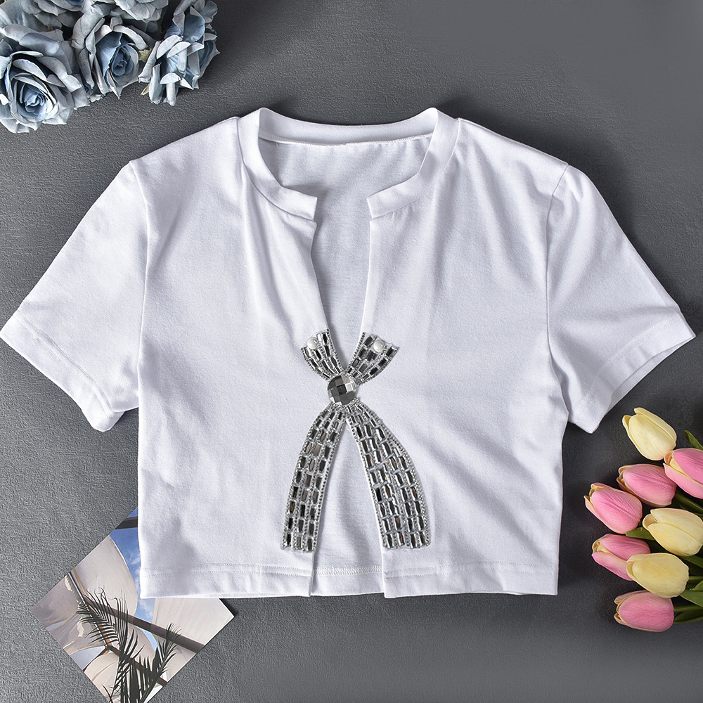 Women's T-shirt Short Sleeve T-Shirts Diamond Streetwear Cross Bow Knot display picture 5