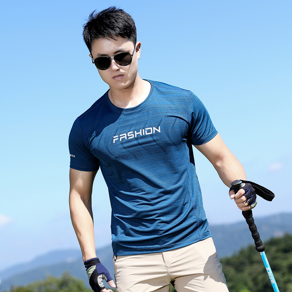 Outdoor Short-sleeved Men's Summer Thin Quick-drying Ice Silk Crewneck T-shirt Men's Loose Breathable Training Sports T-shirt for Summer