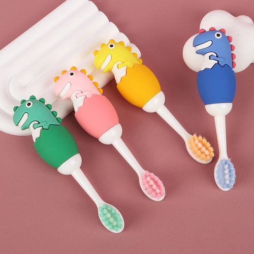 Children's Toothbrush Cartoon Animal Shape Baby Toothbrush Single 2-9 Years Old Little Dinosaur Soft Hair Children's Toothbrush Wholesale