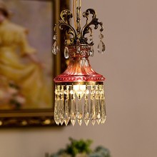 法式水晶小吊灯氛围感复古轻奢全铜卧室床头玄关过道走廊阳台吊灯