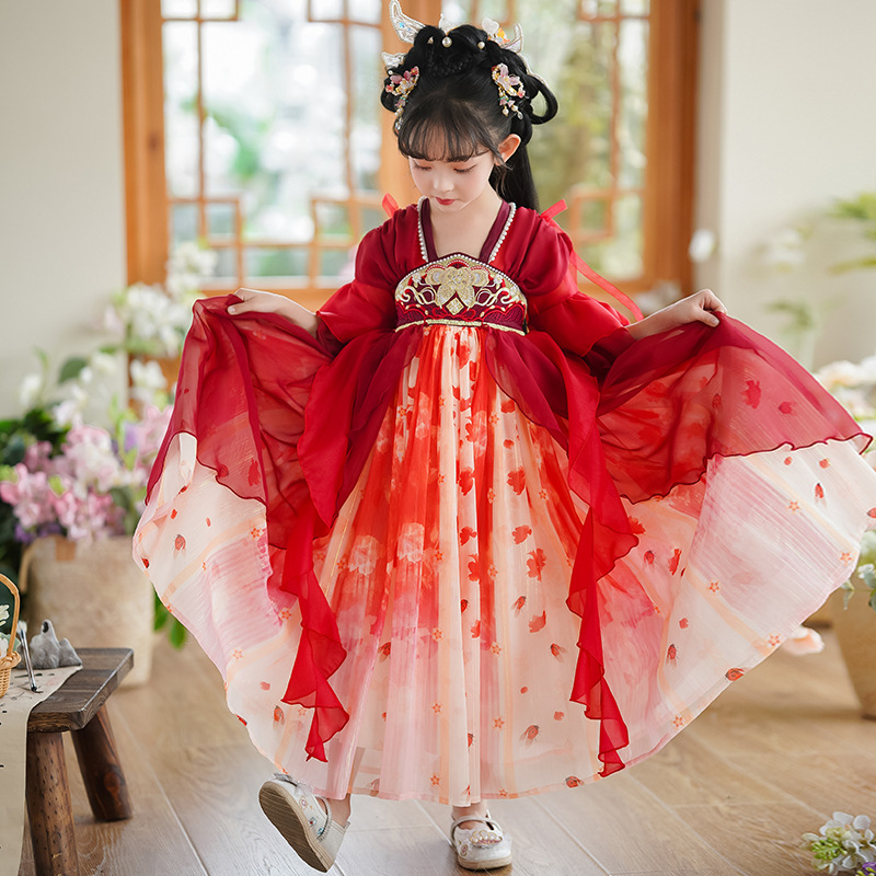 Hanfu girl summer 2024 new Chinese style super fairy ancient costume little girl dress children Tang suit Ruqun