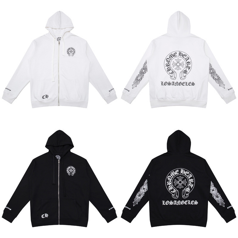 24ss年新款高品质Chrome Hearts 马蹄十字架连帽拉链卫衣工厂批发|undefined