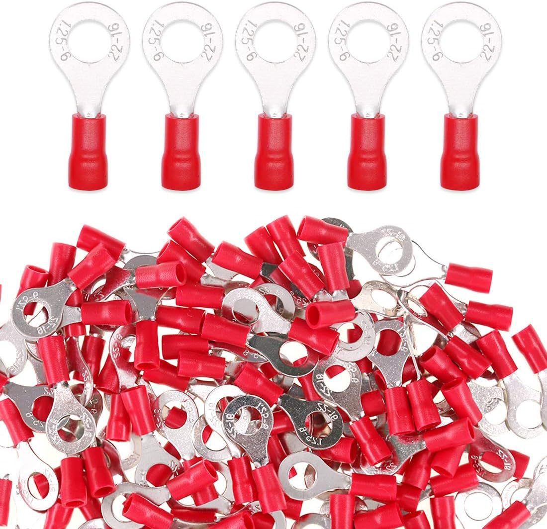 Glarks 100pcs 22-16 Gauge M6 Ring Electrical Insulated Quick