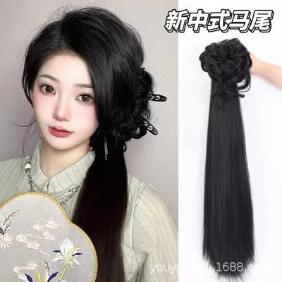 Cauda de caballo mujer nuevo clip de agarre chino antiguo estilo Han trenza simulación estilo cheongsam estilo nacional micro-roll bajo agua de cola de caballo mujer ondulado